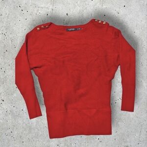 Lauren Ralph Lauren Button Sweater Womens Xsmall Red Cotton Pullover